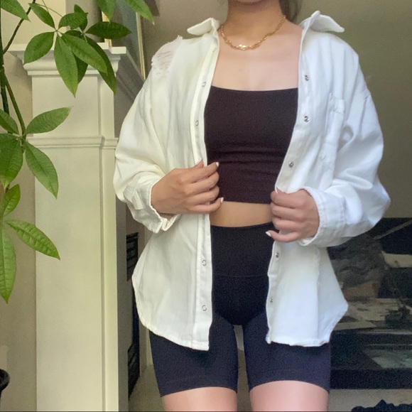 ONE WAY White Distressed Oversized Button Up Shirt - Picture 2 of 9